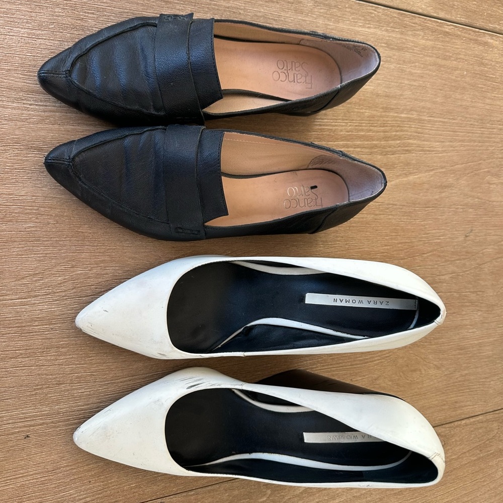Bundle! Black loafers by Franco Sarto and white block heels by zara women's 8